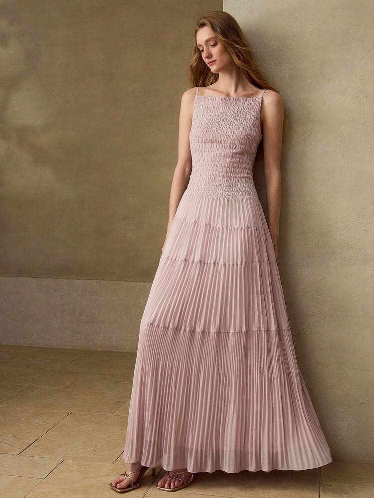 WOMEN'S ROMANTIC A-LINE DRESS WITH STRUCTURAL DESIGN AND PLEATED DETAILS, SPRING/SUMMER