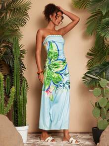 Travachic 优雅印花连衣裙，适合度假、夏季、海滩、音乐会、波西米亚风、锐舞派对、热带度假、节日等场合。浪漫夏季连衣裙，波西米亚风，热带风情，度假新款，波西米亚风，伊比沙岛风，西式风格。 - 淺藍色 - 查看 6