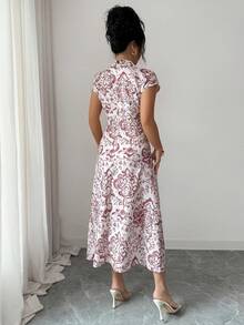 Elenzga Women's White Floral Elegant Summer Tea Party Retro Ruched Waist Fitted A-Line Mini Dress,Suitable For Gatherings,Dates,Parties,Work & Business - Multicolor - View 2