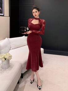 Women Midi Dresses - Bordeaux - View 9