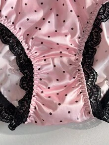 粉色蕾丝拼接缎面波点印花蝴蝶结复古浪漫女士内裤 - 粉色 - 查看 5