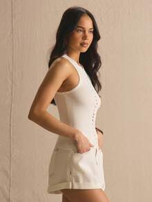 MUSERA Longline Stitch Front Detail Racer Top Spring Summer Cosy Cute Daily Girly Vacation Sunlight Social - Multicolor - View 4