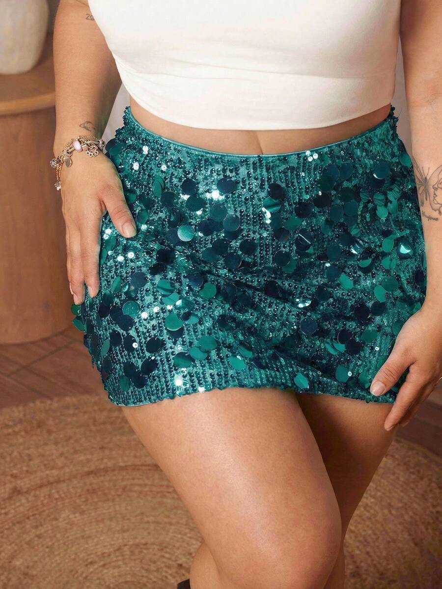 Lupita Cardoza Women's Sequined Mini Skirt For Holiday Party Clothes - Dark Green - View 1