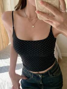 DAZY 女士波点修身休闲吊带背心 - 黑與白 - 查看 2