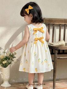 Cozy Pixies Đầm không tay cổ tròn, in hoa, phối màu tương phản cho bé gái. - Màu vàng - Xem 10