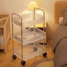 1 Household Transparent Movable Cosmetic Cart Storage Rack, Large Capacity Multifunctional Bathroom Supplies Display Rack, Bathroom Accessories Outdoor Decoration - Transparent - View 1