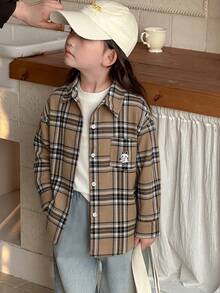 Dazy Kids Áo sơ mi dài tay kẻ caro dáng rộng cho bé gái, thích hợp mùa thu/xuân. - Hồng - Xem 3