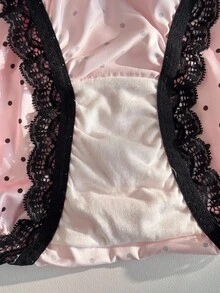 粉色蕾丝拼接缎面波点印花蝴蝶结复古浪漫女士内裤 - 粉色 - 查看 6