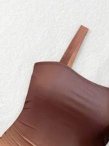 Swim Lushoire Áo tắm liền thân nữ thanh lịch, tôn dáng, phối ombre, xếp ly, dây đeo rộng. - Màu nâu  Mocha - Xem 6
