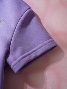 HELLO KITTY AND FRIENDS | SHEIN 女婴卡通印花短袖T恤和裤子套装 - 紫色 - 查看 5