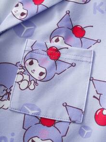 HELLO KITTY AND FRIENDS | SHEIN Conjunto de pijama con top de manga corta y pantalones cortos con estampado de dibujos animados para niña preadolescente - Púrpura malva - Ver 4