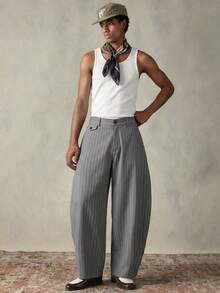 SWAVVY Men's Striped Casual Straight Loose Pants With Pockets - Grey - View 3