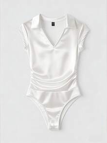 Franclia 女士夏季时尚褶皱奢华收腰Polo领连体衣 - 白色 - 查看 8