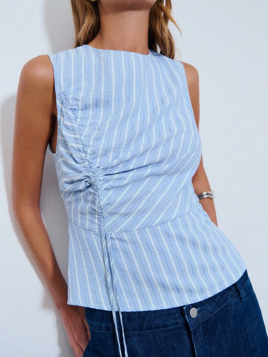 Nöista Sleeveless Blouse In Stripe Woven Fabric. - Blue - View 1