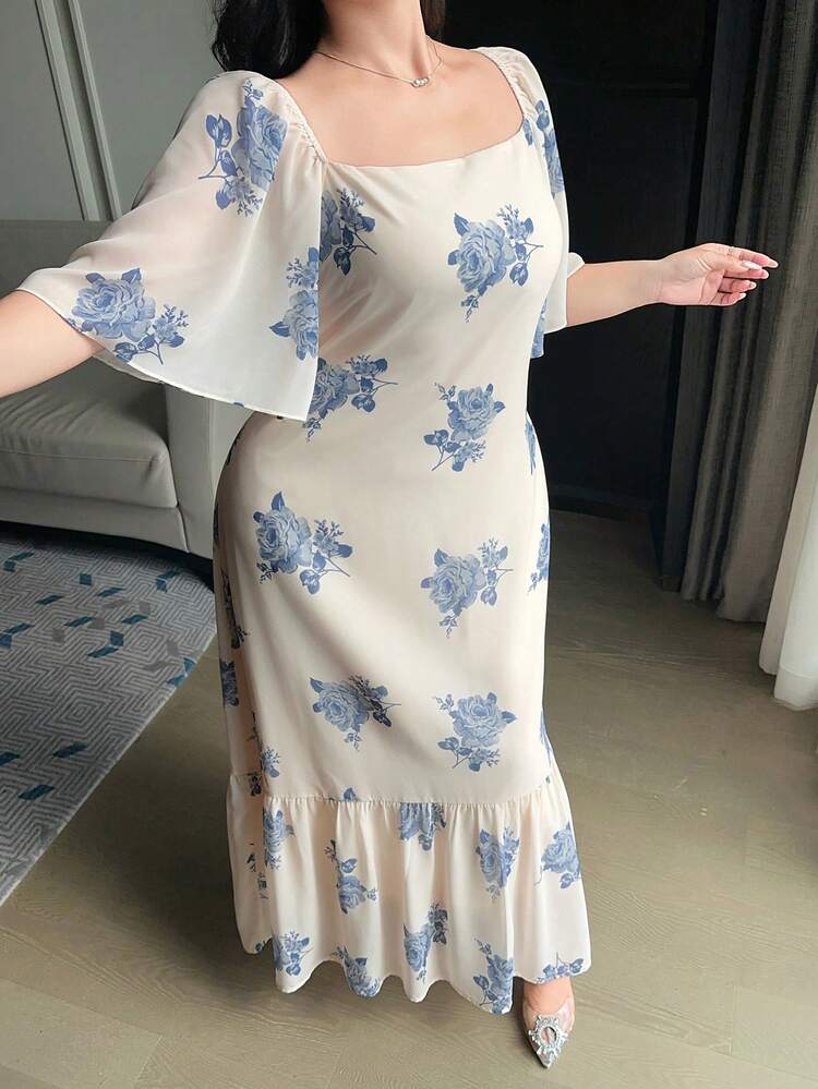 Dazy Plus Plus Size Women Floral Print Ruched Waist Elegant Party Dress Sundress Boho