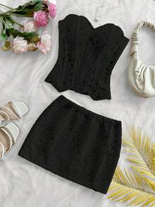 Soleia Nouvelle tenue décontractée pour vacances, mariage sur la plage, invité, rentrée scolaire, remise de diplôme, brunch, Saint-Patrick, vacances de printemps, Pâques, festival de musique. Ensemble élégant, bohème, tropical chic, texturé, ajouré, dos nu, avec nœud, pour mariage, top court, deux pièces pour femmes - Noir - Voir 5