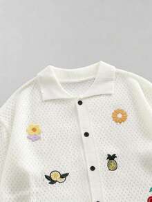 ROMWE MEN Street Life Men's Summer Casual Vacation Style Embroidered Mesh Hollow Knit Top - White - View 2