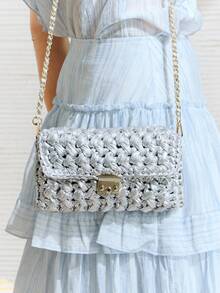 SHECARRY 女士金属银色时尚编织斜挎包/手拿包，用途广泛，适合日常、通勤、情人节、假日、派对、节日等场合。 - 亮銀色 - 查看 7