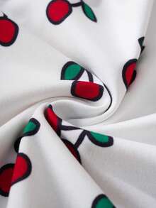 HELLO KITTY AND FRIENDS | SHEIN 年轻女孩夏季休闲度假卡通樱桃字母图案撞色包边连衣裙 - 紅白色 - 查看 9