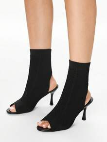 Glitzique 女士优雅镂空针织露趾高跟连衣裙，适合派对和场合 - 黑色 - 查看 2