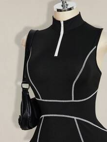 SHEIN ICON 大码女式网球裙，黑白撞色 - 黑色 - 查看 6