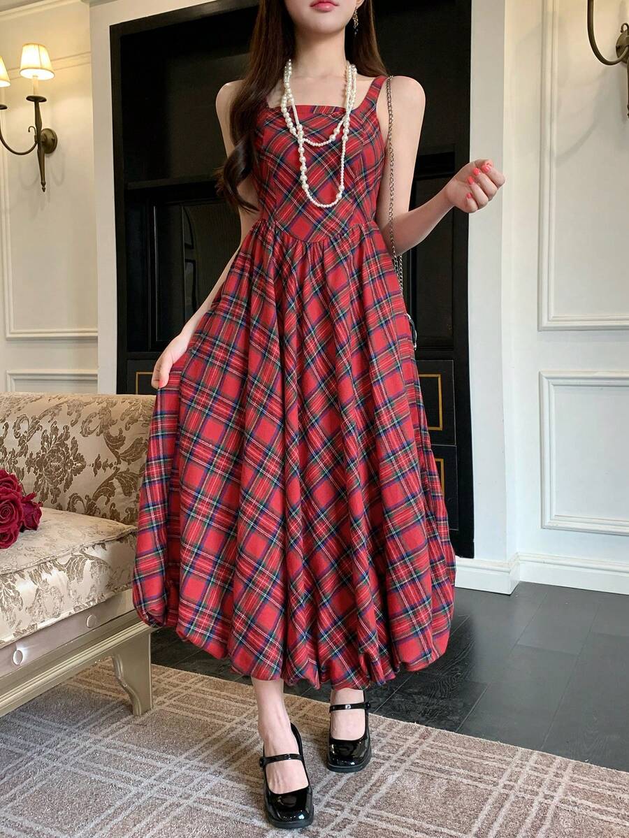 DAZY Women's Elegant Patterned Square Neck Sleeveless Pleated Midi Dress, Summer,Wedding Guest Dress Women - Red - View 1