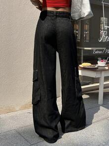 DAZY Women's Casual Street Style Loose Denim Jeans With Pockets And Rivets, Versatile For Daily Wear, Black Summer Style - Black - View 6