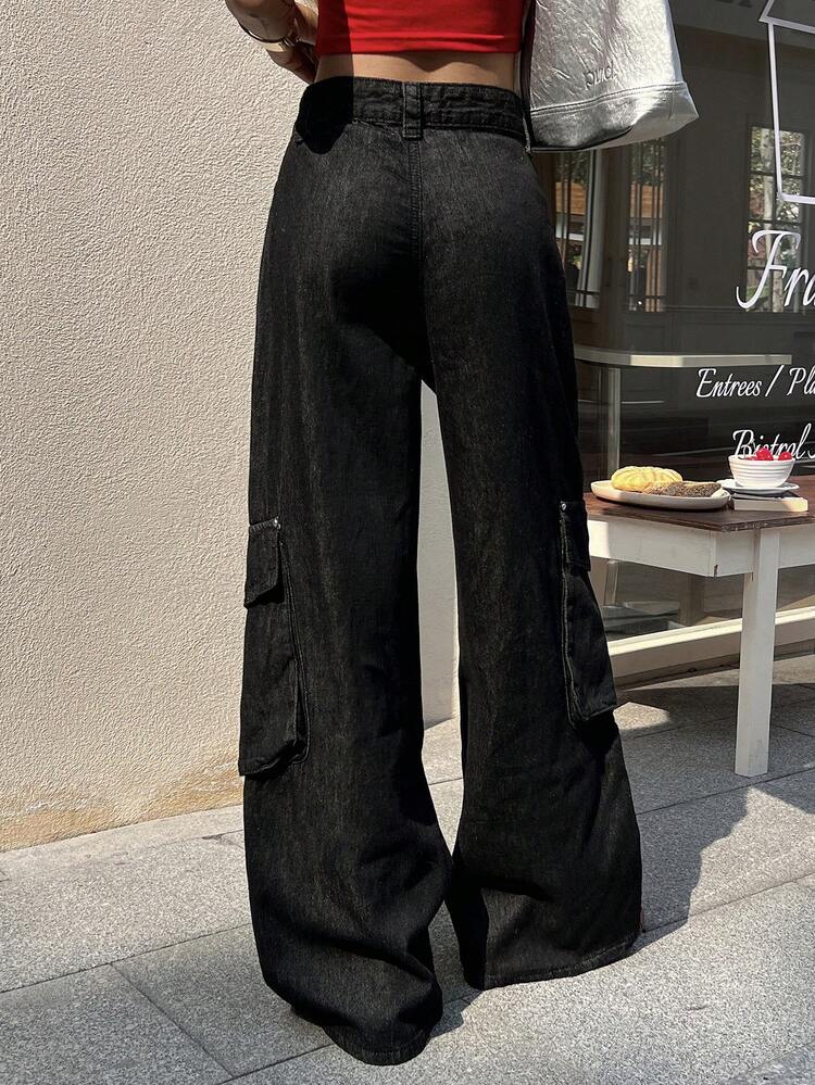 Women's Casual Loose Fit Jeans With Pockets And Rivets, Versatile For Daily Wear