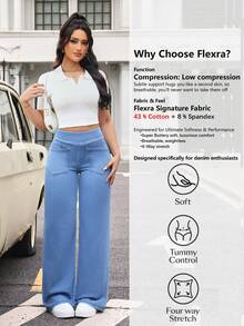 Flexra Women's Casual Pocket Versatile Daily Wear Wide Leg Jeans - Blue - View 2