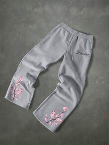 Manfinity EMRG Men's Casual Floral Print Drawstring Waist Sweatpants - Grey - View 2