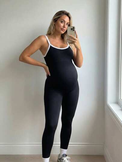 SHEIN Mono deportivo sin mangas con ribete de color contrastante para mujeres embarazadas