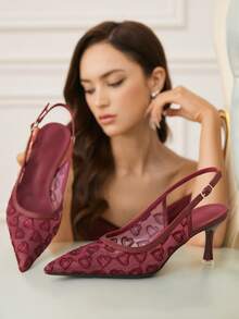 CUCCOO HITCHD Spring And Autumn Burgundy Mesh Embroidered Sequin Pointed Toe Thin Heels Sexy And Elegant Women's High Heels Shoes - Burgundy - View 7