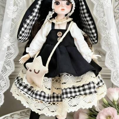 POKOJA LAND 1个30厘米6件套乙烯基娃娃玩具洛丽塔时尚衣橱套装可更换服装粉色蓝色白色可爱服装收藏装扮游戏礼物送给女孩青少年生日派对拍照道具（非毛绒填充）