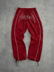 Manfinity ZONE917 Men's Casual Daily Letter Pattern Drawstring Waist Sports Pants Sweat Pants - Red - View 1