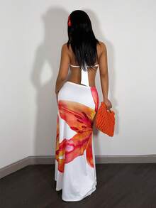 Slaydiva Bộ đồ hai mảnh nữ phong cách Boho thanh lịch, hở lưng, buộc dây cổ, họa tiết hoa, dành cho kỳ nghỉ hè 2026, gồm áo tank top và chân váy midi in hoa. Thích hợp cho mặc hàng ngày, kỳ nghỉ, du lịch, hẹn hò, mùa cưới, trang phục dự tiệc cưới, đi biển, phong cách miền Tây, du mục. - trắng - Xem 10