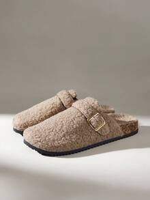 Solecia 女士搭扣设计休闲仿毛皮圣诞节拖鞋 - 深卡其色 - 查看 2