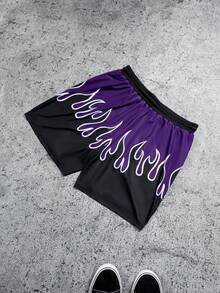 Sport MetroGents Men's Flame Print Drawstring Waist Loose Fit Sports Shorts - Multicolor - View 2