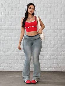 SHEIN Tall Women's Casual Versatile Bell-Bottom Jeans - Blue - View 7