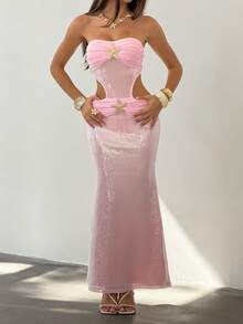 Bluhae 女士优雅性感度假亮片连衣裙，海星元素无肩带连衣裙，适合度假/日常/海滩穿着 - 粉色 - 查看 6