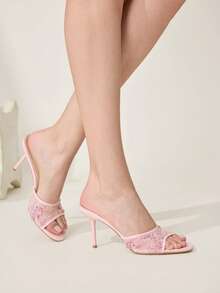 CUCCOO CHICEST 女士鞋履 春夏蕾丝玫瑰装饰露趾细高跟鞋 8.5cm 纯色女士高跟凉鞋 优雅日常约会派对婚礼鞋 - 粉色C - 查看 10