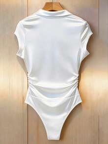 Franclia 女士夏季时尚褶皱奢华收腰Polo领连体衣 - 白色 - 查看 2