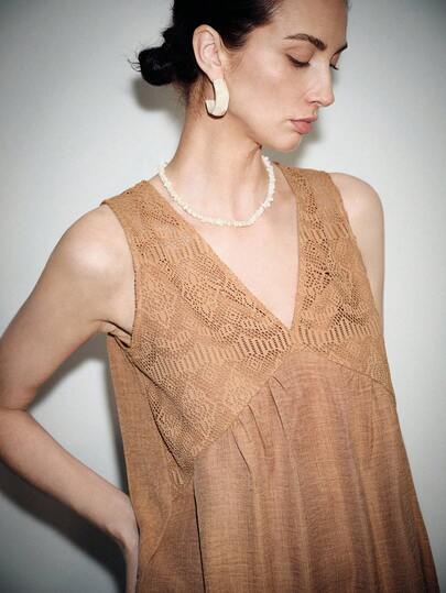 Lumivelle 女士夏季度假无袖V领拼接短裙