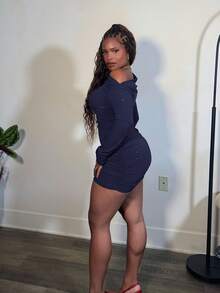Tyla Gomez 女士新款不对称肩部褶饰迷你连衣裙 - 藏蓝色 - 查看 3
