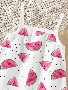 Infant Girls' Casual Watermelon Print Sleeveless Ruffle Hem Dress, Comfortable Daily Wear, Spring/Summer - Multicolor - View 6