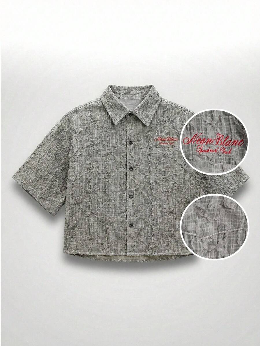 NEON BLANC Men's Letter Print Front Button Casual Loose Shirt