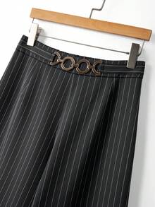 SHEIN Franclia Women's Striped Casual Versatile Wide Leg Pants For Daily Wear - Dark Grey - View 4