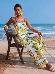 Travachic Bộ đồ 2 mảnh dành cho nữ, gồm áo hai dây vạt lệch và quần ống rộng in hoa, thích hợp mặc hàng ngày hoặc đi nghỉ mát, mang phong cách nhiệt đới, bohemian, miền Tây, họa tiết vẹt nhiệt đới, phù hợp cho kỳ nghỉ hè, trang phục đi biển cho nữ. - Nhiều màu - Xem 6