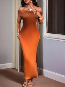 SHEIN LUNE 女士时尚露肩扎染紧身连衣裙，收腰设计，性感迷人，适合旅行、假日派对、日常穿着，春夏皆宜 - 彩色 - 查看 6