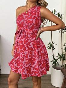 SHEIN Đầm bầu không tay họa tiết cây cỏ, kiểu dáng thường ngày, thích hợp cho kỳ nghỉ. - Nhiều màu - Xem 6