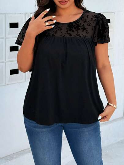 EMERY ROSE Plus Size Women Casual Round Neck Daily Wear Short Sleeve T-Shirt